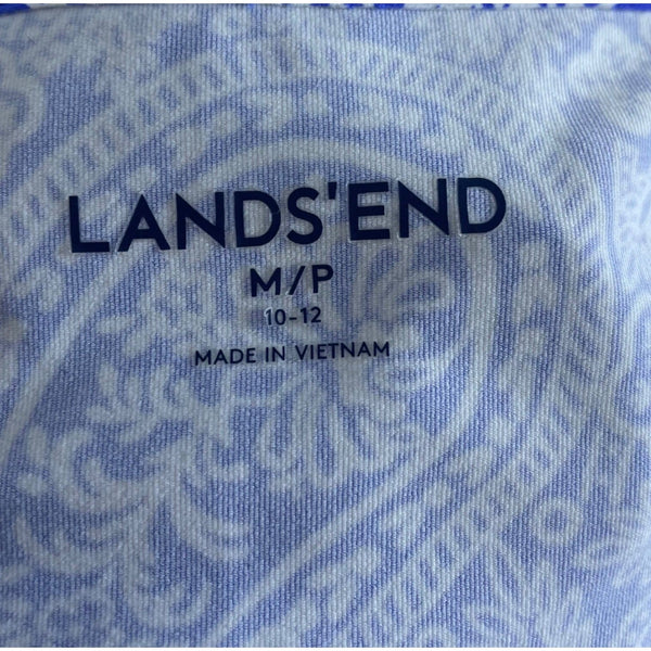 Lands End Womens Blue Paisley Dress Nylon Blend Short Sleeve M 10-12