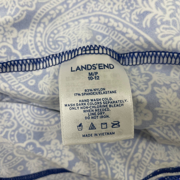Lands End Womens Blue Paisley Dress Nylon Blend Short Sleeve M 10-12