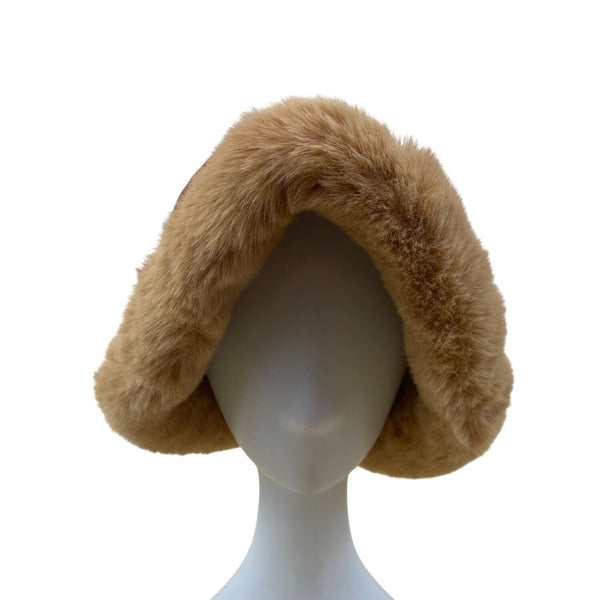Vintage Rust Hat With Faux Fur Trim & Sherpa Lining