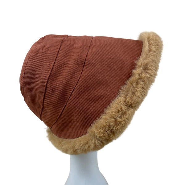 Vintage Rust Hat With Faux Fur Trim & Sherpa Lining