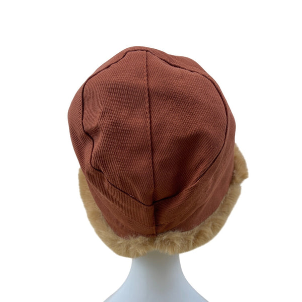 Vintage Rust Hat With Faux Fur Trim & Sherpa Lining