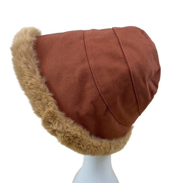Vintage Rust Hat With Faux Fur Trim & Sherpa Lining