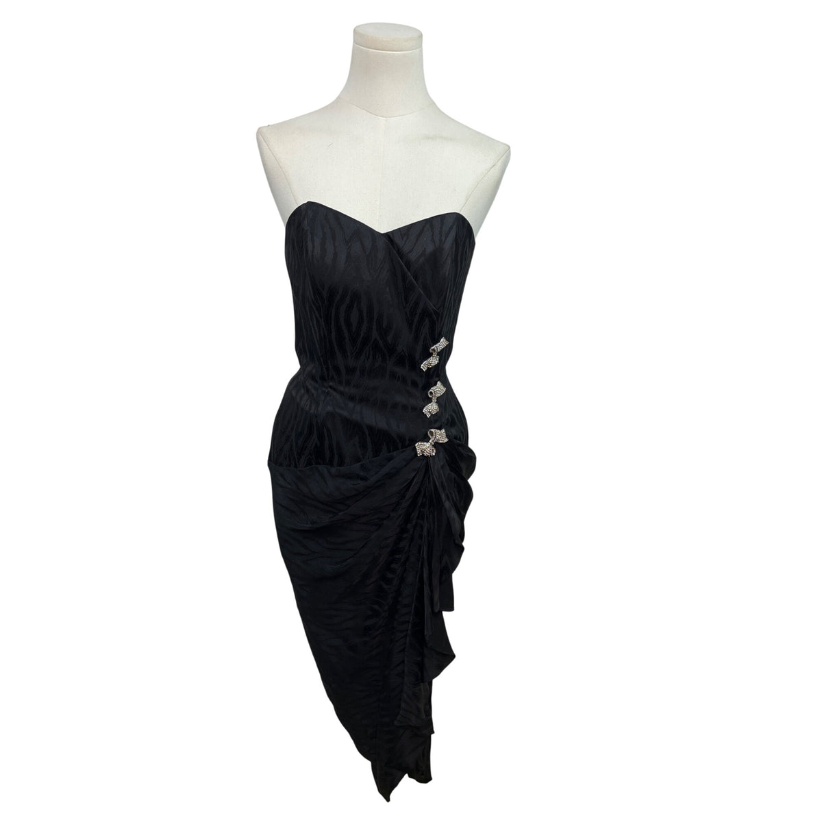 Vintage Silk Studio Women's Black Strapless Warp Cocktail Dress Size 4