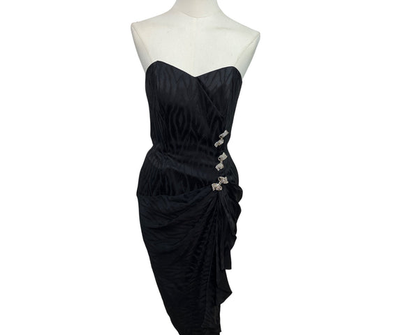 Vintage Silk Studio Women's Black Strapless Warp Cocktail Dress Size 4