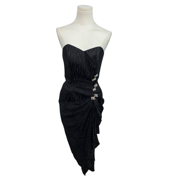 Vintage Silk Studio Women's Black Strapless Warp Cocktail Dress Size 4