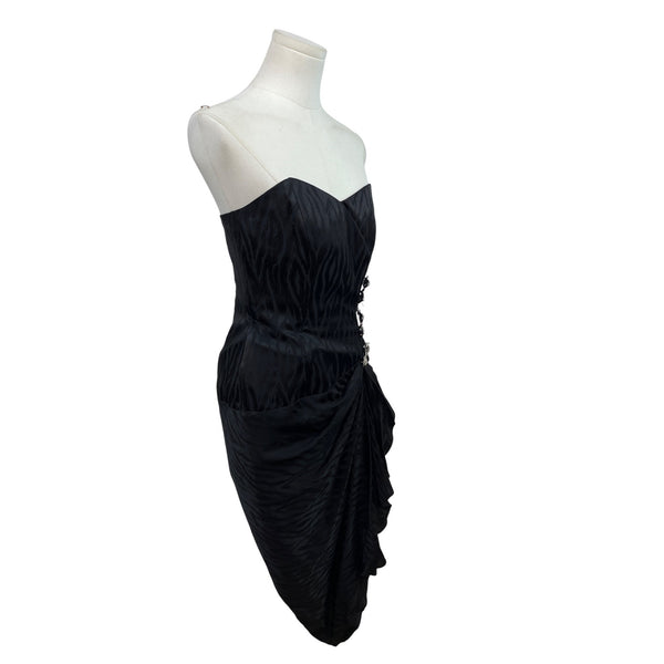 Vintage Silk Studio Women's Black Strapless Warp Cocktail Dress Size 4
