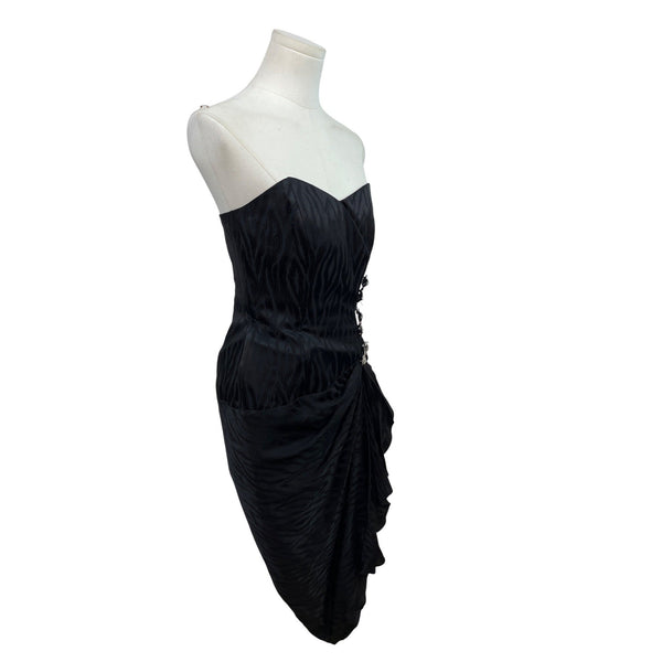 Vintage Silk Studio Women's Black Strapless Warp Cocktail Dress Size 4