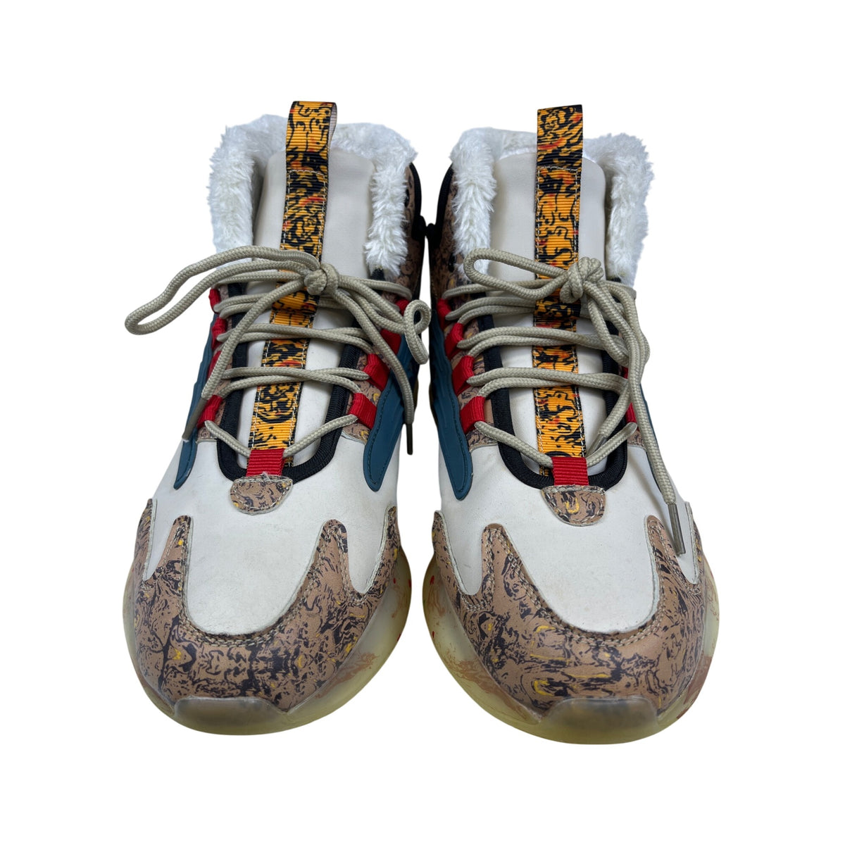 Mens Multicolor Athletic Sneakers Sherpa-Lined Abstract Design Boost Sole Lace-Up