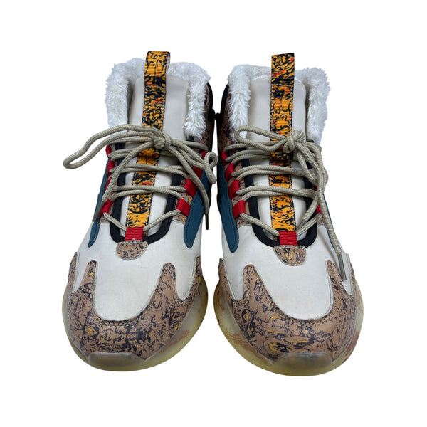 Mens Multicolor Athletic Sneakers Sherpa-Lined Abstract Design Boost Sole Lace-Up