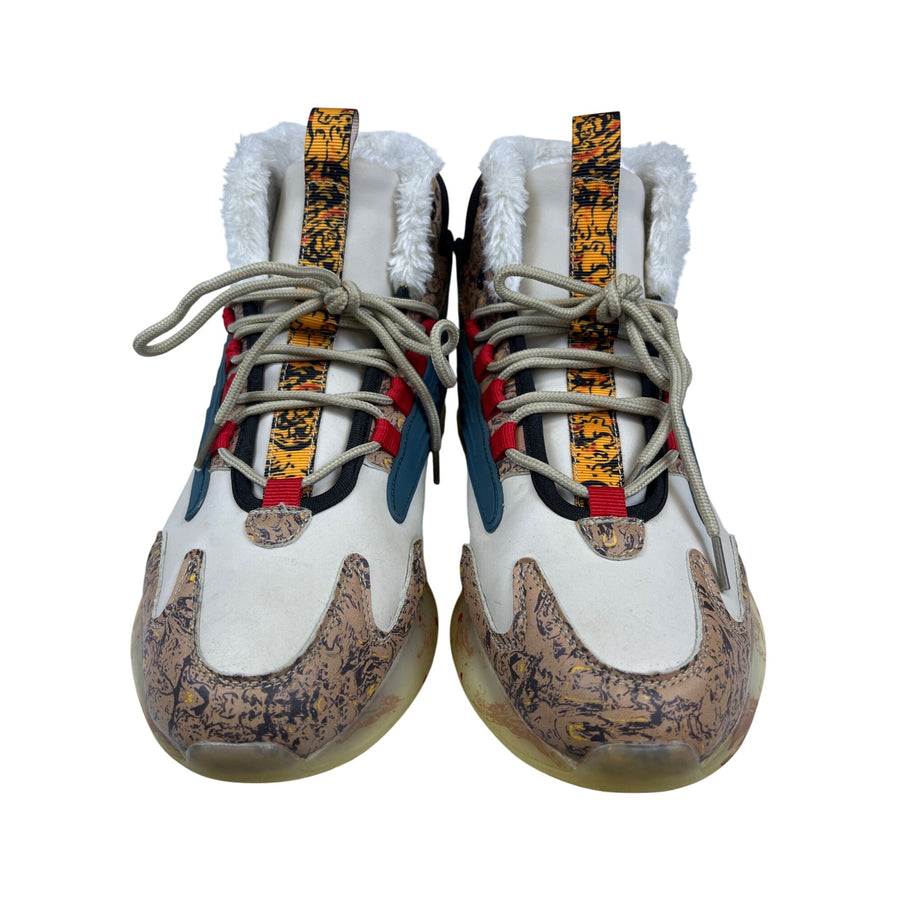 Mens Multicolor Athletic Sneakers Sherpa-Lined Abstract Design Boost Sole Lace-Up