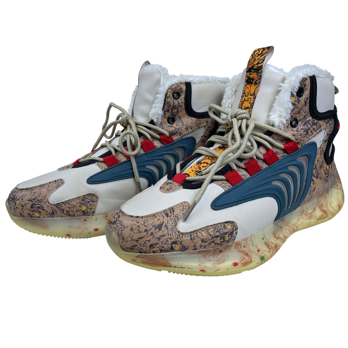 Mens Multicolor Athletic Sneakers Sherpa-Lined Abstract Design Boost Sole Lace-Up