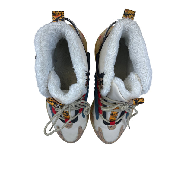 Mens Multicolor Athletic Sneakers Sherpa-Lined Abstract Design Boost Sole Lace-Up