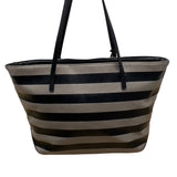 Nine West Taupe & Black Striped Faux Leather Black Tassel Detail Tote Bag Sz L