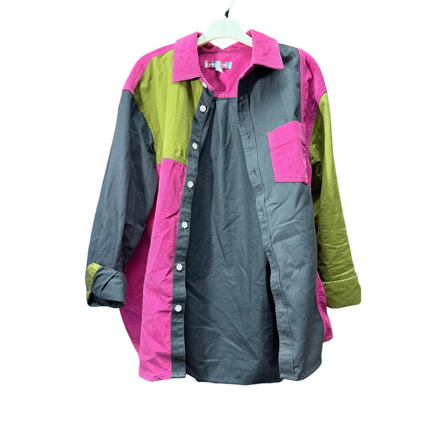 Urban Outfitters Women’s Colorblock Corduroy Button-Up Shirt Vibrant Multi-Tone Long Sleeve S