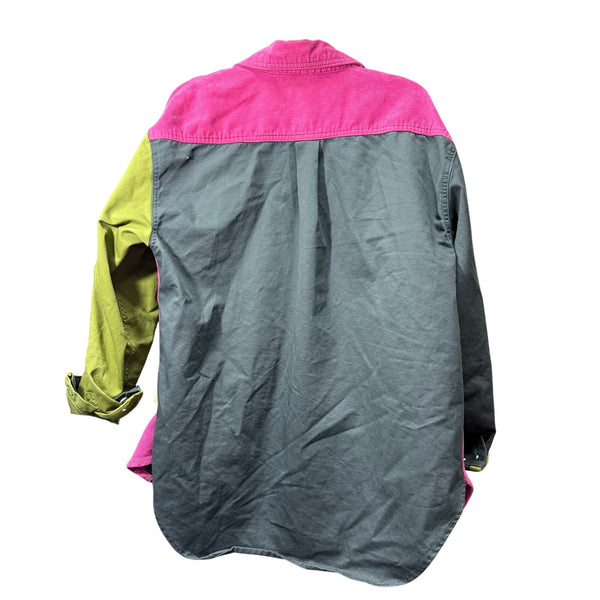 Urban Outfitters Women’s Colorblock Corduroy Button-Up Shirt Vibrant Multi-Tone Long Sleeve S