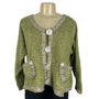 Hot Knots Green Knitted Cardigan With Gingham Accents & Large Buttons