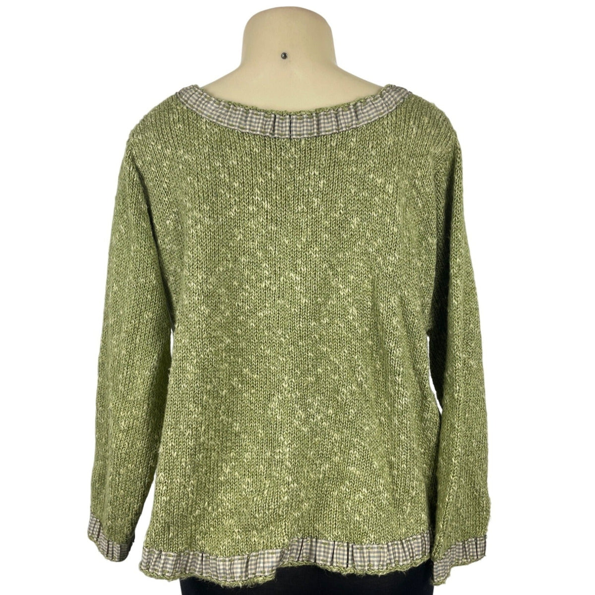 Hot Knots Green Knitted Cardigan With Gingham Accents & Large Buttons