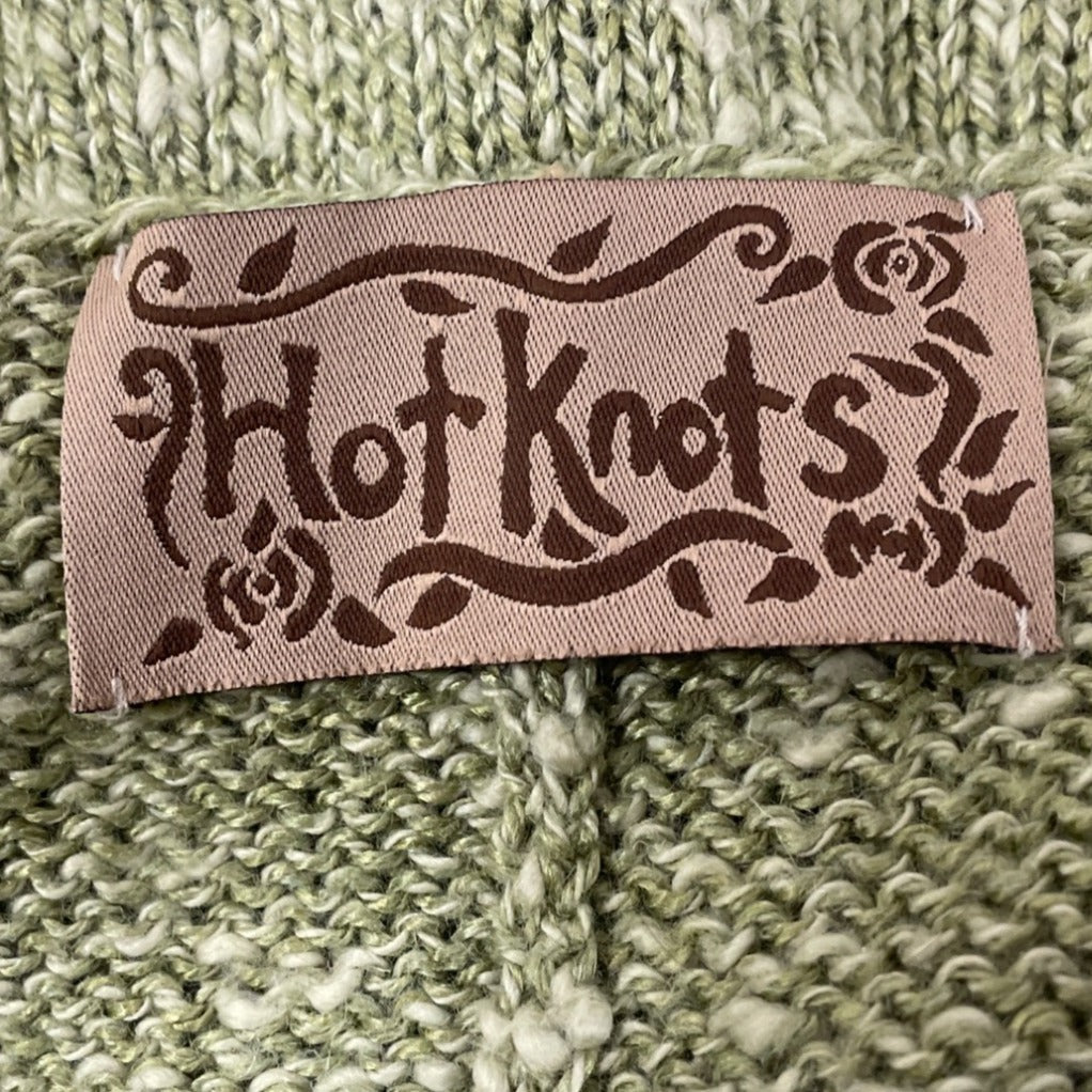 Hot Knots Green Knitted Cardigan With Gingham Accents & Large Buttons