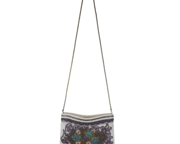 Vintage Le Regale Ivory & Purple Beaded Chain Strap Womens Evening Clutch Sz S