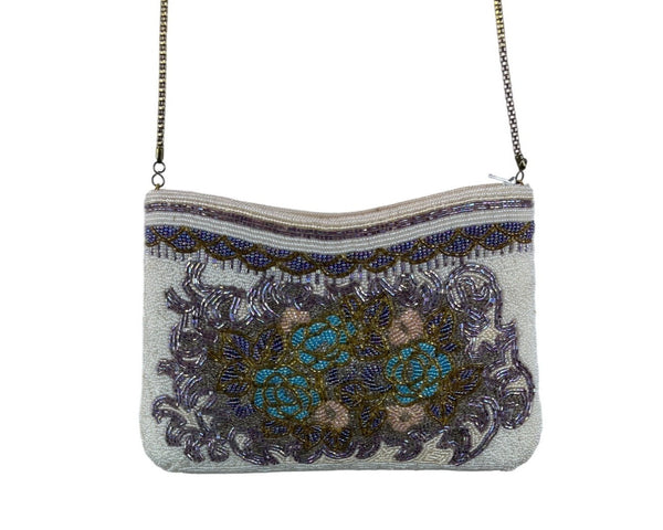 Vintage Le Regale Ivory & Purple Beaded Chain Strap Womens Evening Clutch Sz S