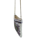 Vintage Le Regale Ivory & Purple Beaded Chain Strap Womens Evening Clutch Sz S