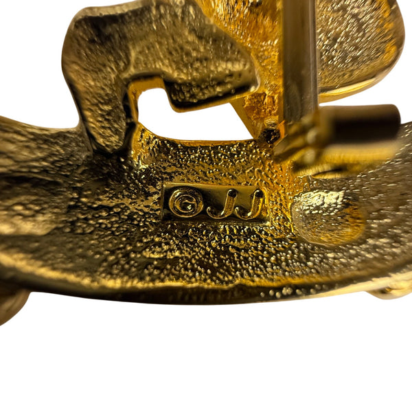 Vintage JJ Gold Tone Pig Skateboarder Pin Brooch Animal Motif  Jewelry