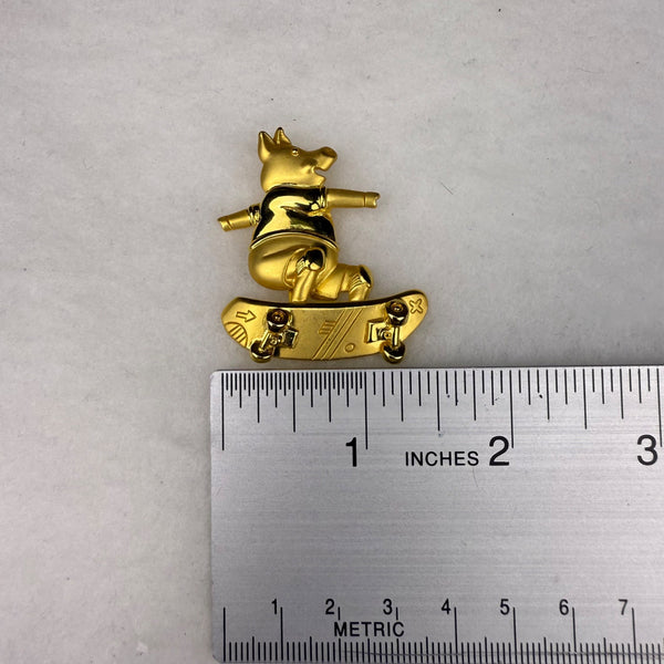 Vintage JJ Gold Tone Pig Skateboarder Pin Brooch Animal Motif  Jewelry