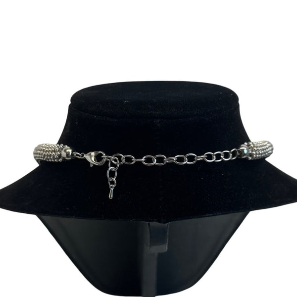 Heavy Turquoise  Cristal Accents Silver Tone Necklace and Bracelet Set - 22in