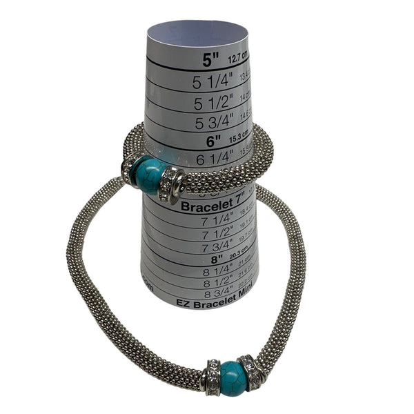 Heavy Turquoise  Cristal Accents Silver Tone Necklace and Bracelet Set - 22in
