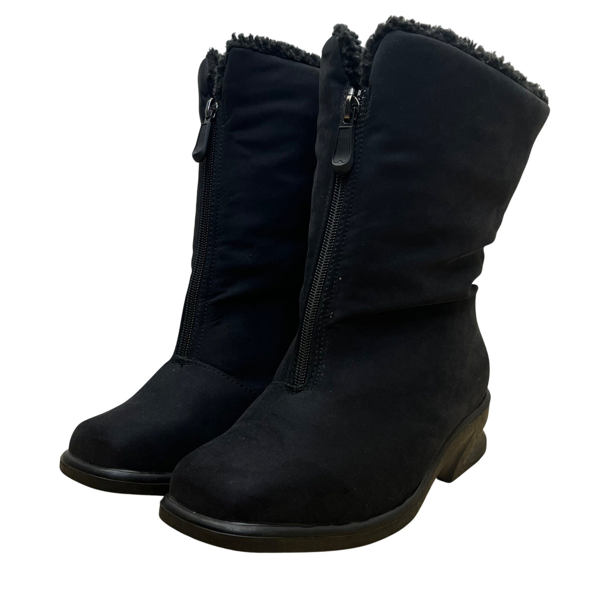 Toe Warmers Women’s Black Faux Fur Insulated Zip Front Winter Boots Size 7.5