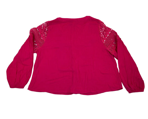 Lane Bryant Womens Pink Crochet Sleeve Button-Up Blouse Rayon Size 12 - New