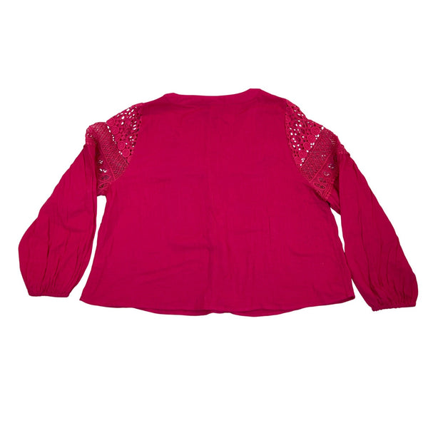 Lane Bryant Womens Pink Crochet Sleeve Button-Up Blouse Rayon Size 12 - New