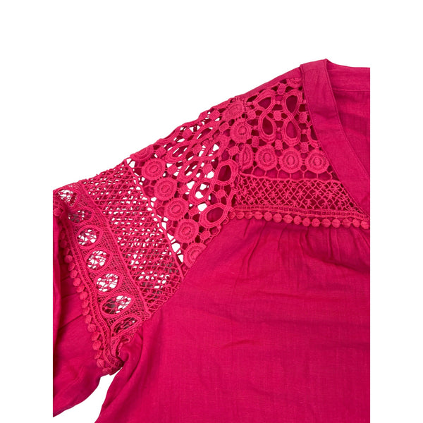 Lane Bryant Womens Pink Crochet Sleeve Button-Up Blouse Rayon Size 12 - New