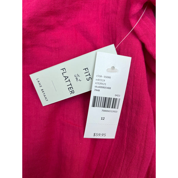 Lane Bryant Womens Pink Crochet Sleeve Button-Up Blouse Rayon Size 12 - New