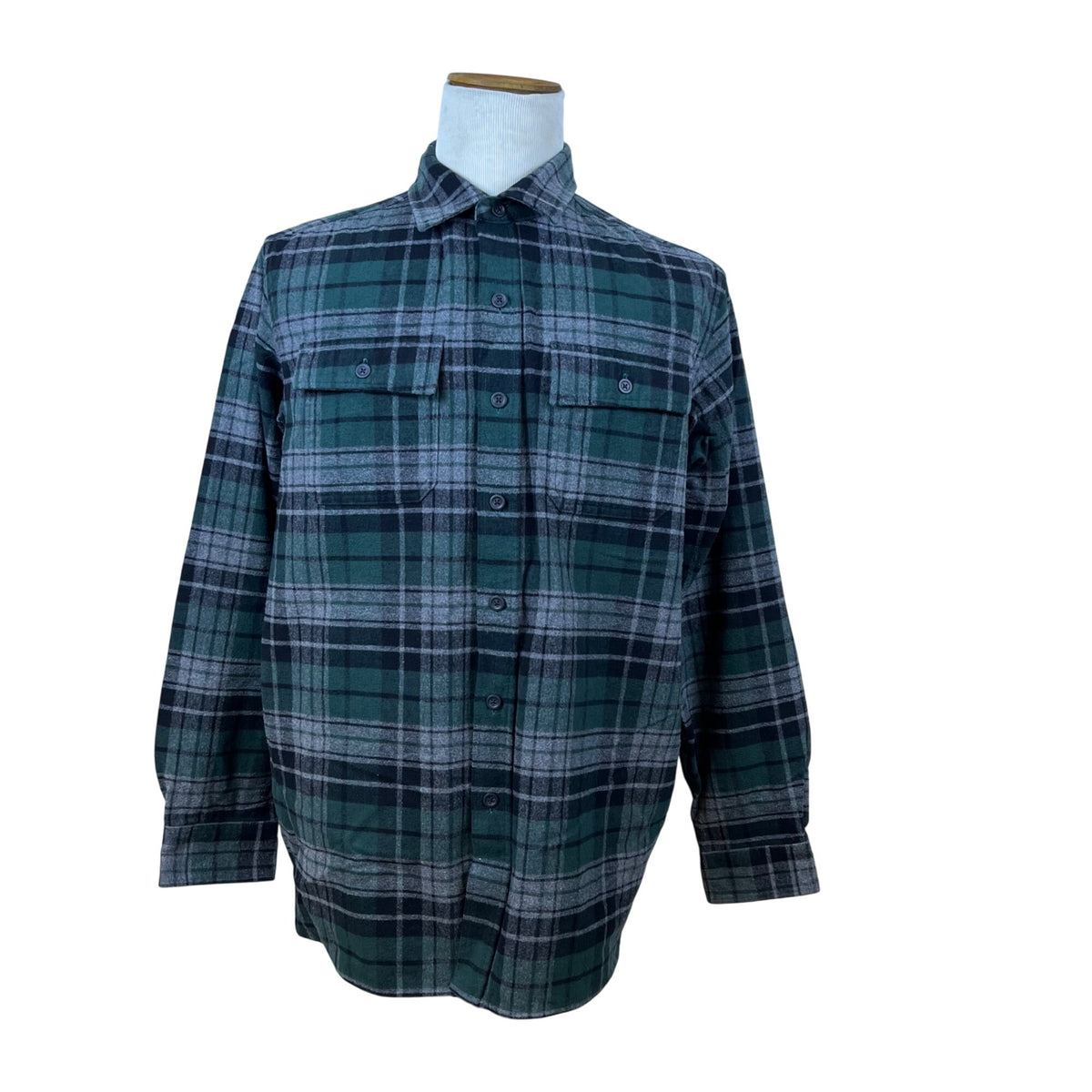 L.L.Bean Mens Green Plaid Chamois Cloth Shirt Traditional Fit Size L