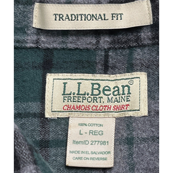 L.L.Bean Mens Green Plaid Chamois Cloth Shirt Traditional Fit Size L