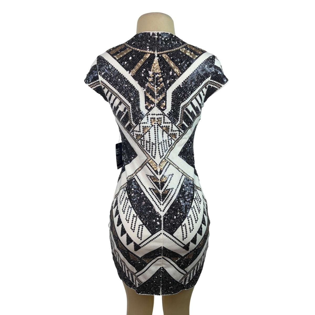 Express Women Black & White Sequin Geometric Mini Bodycon Dress Size S/P - New