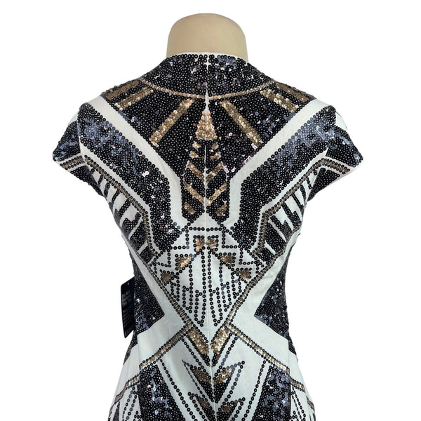 Express Women Black & White Sequin Geometric Mini Bodycon Dress Size S/P - New