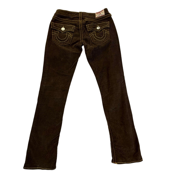 True Religion Women’s Brown Corduroy Jeans Slim Fit Stylish Stitching Size 27