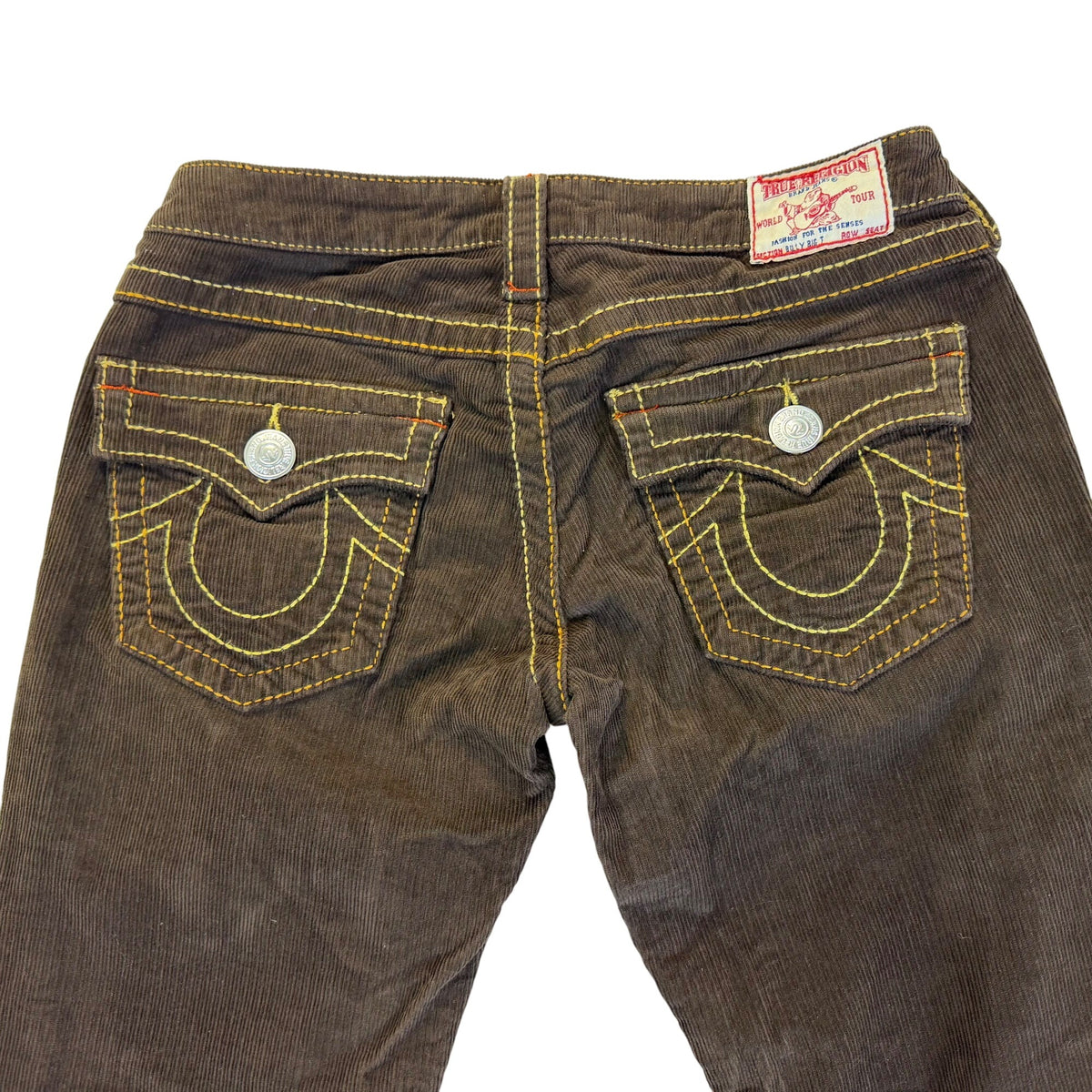 True Religion Women’s Brown Corduroy Jeans Slim Fit Stylish Stitching Size 27