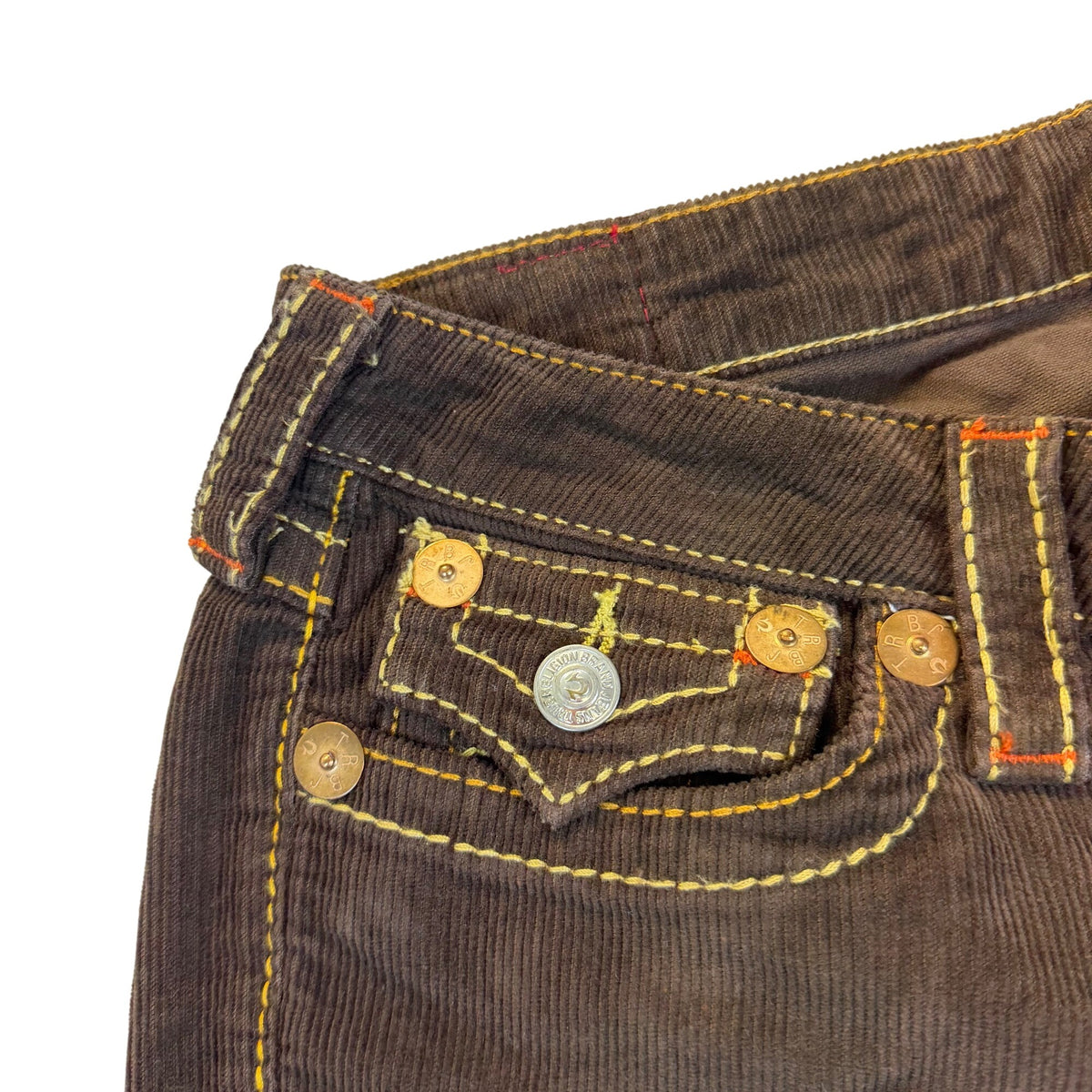True Religion Women’s Brown Corduroy Jeans Slim Fit Stylish Stitching Size 27
