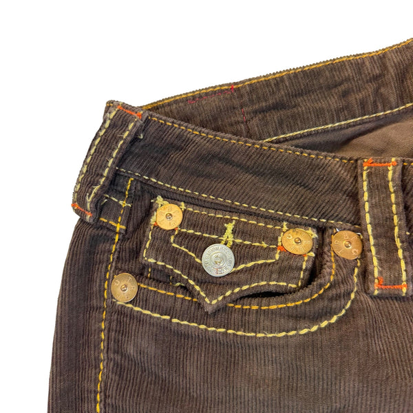 True Religion Women’s Brown Corduroy Jeans Slim Fit Stylish Stitching Size 27