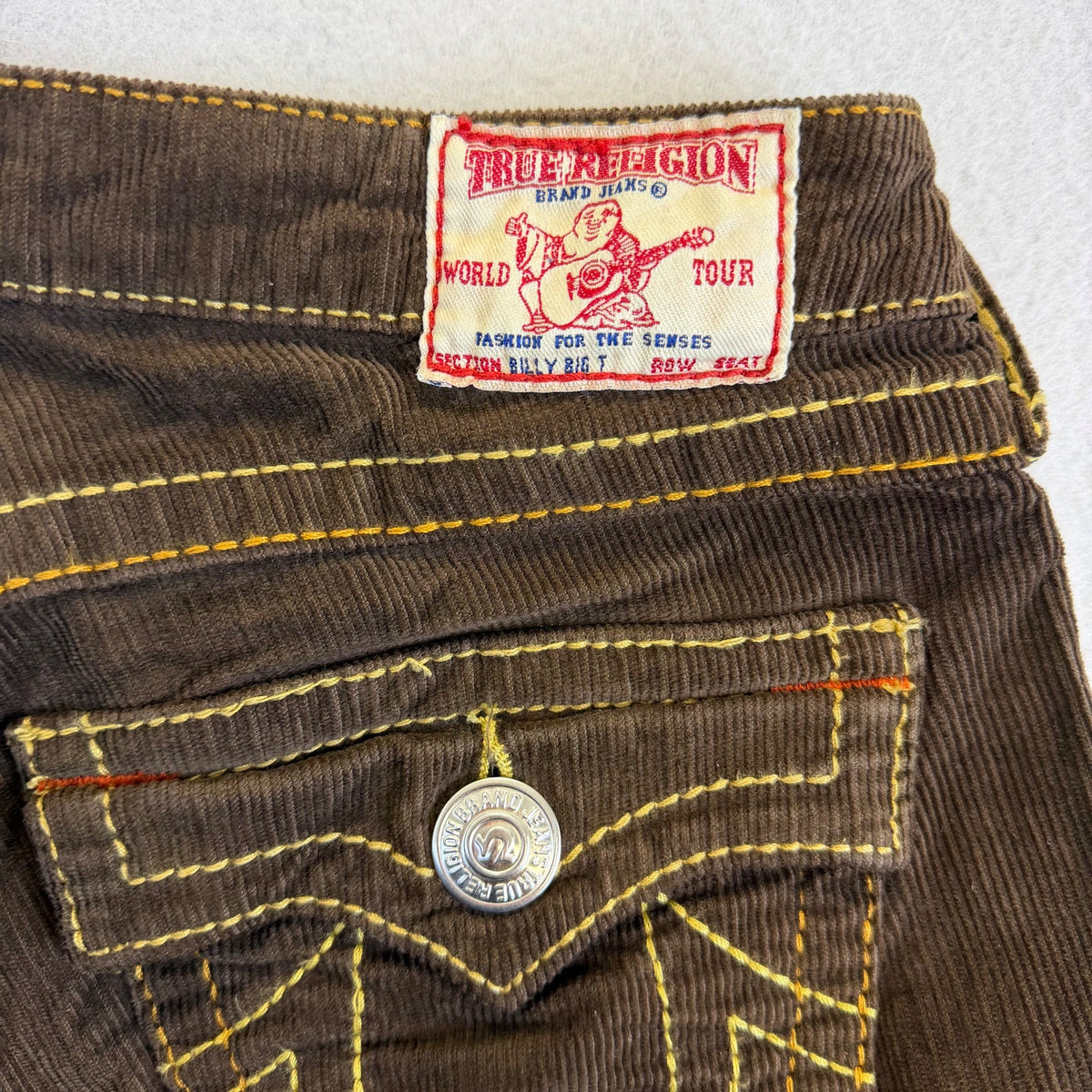 True Religion Women’s Brown Corduroy Jeans Slim Fit Stylish Stitching Size 27