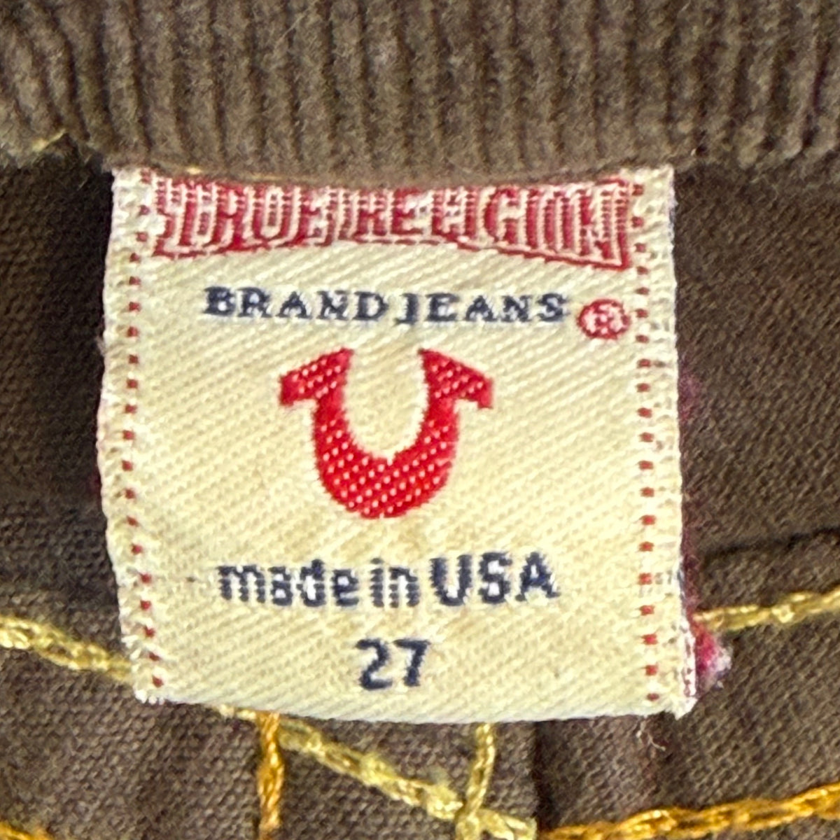 True Religion Women’s Brown Corduroy Jeans Slim Fit Stylish Stitching Size 27