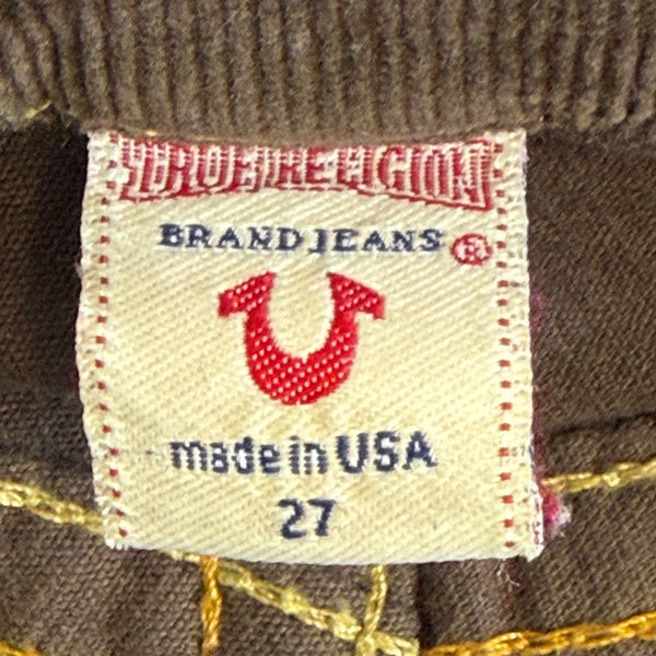 True Religion Women’s Brown Corduroy Jeans Slim Fit Stylish Stitching Size 27