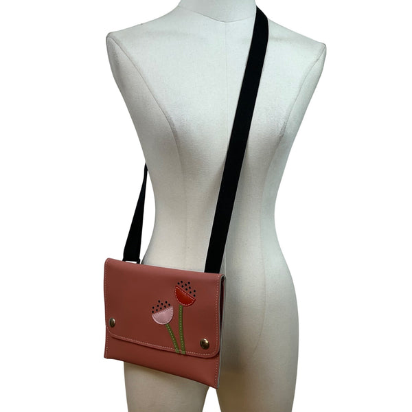 Holly Aiken Women’s Pink Vinyl Floral Adjustable Strap Crossbody Bag  Size S