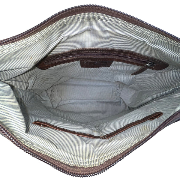 Spikes & Sparrow Womens Brown Leather Adjustable Crossbody Bag Dual Pocket