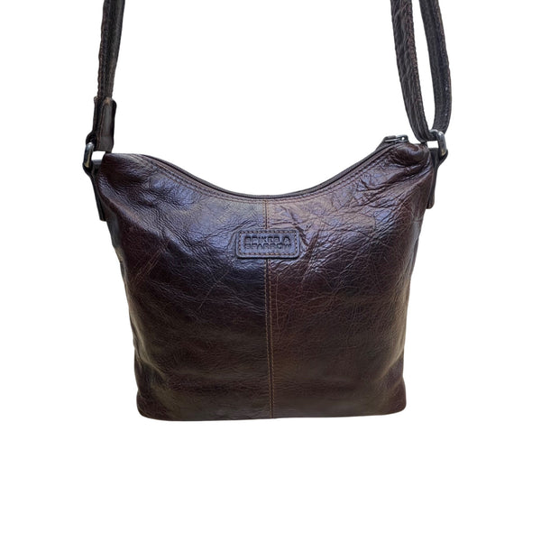 Spikes & Sparrow Womens Brown Leather Adjustable Crossbody Bag Dual Pocket