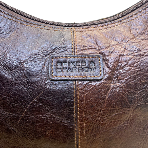 Spikes & Sparrow Womens Brown Leather Adjustable Crossbody Bag Dual Pocket