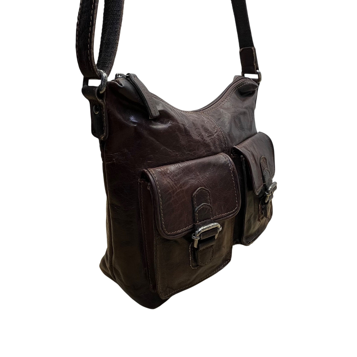 Spikes & Sparrow Womens Brown Leather Adjustable Crossbody Bag Dual Pocket